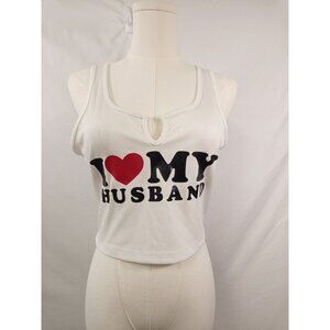 Women's White "I Love My Husband" Crop Top Size Small